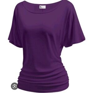 MISIFI Tunic Top Purple Gathered Sides Stretch Casual Short Sleeve Women Size XL